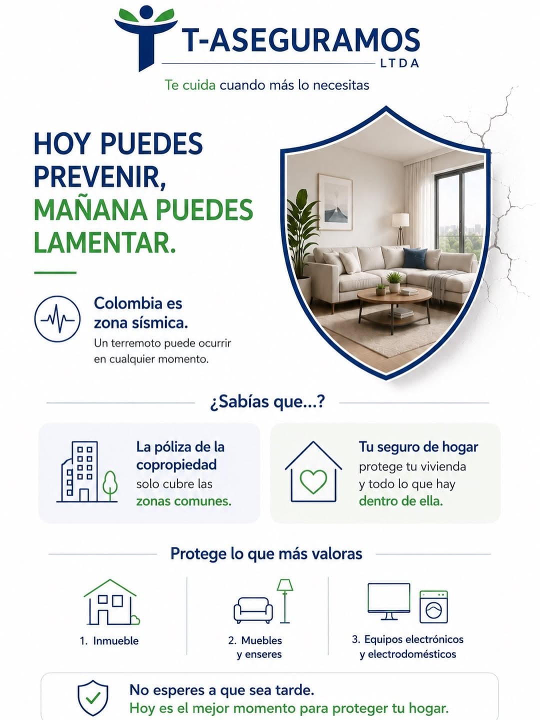 Pieza gráfica sobre seguro de hogar: hoy puedes prevenir, mañana puedes lamentar